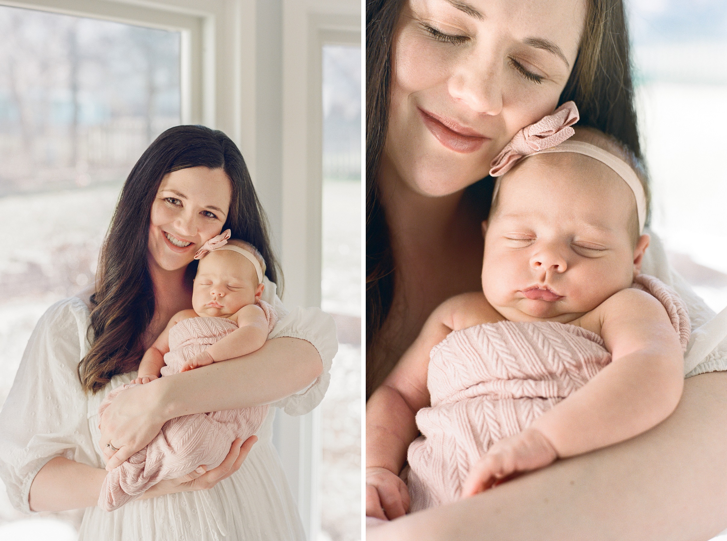 10 - newborn session at home in overland park, kansas baby girl with mom smiling and snuggling