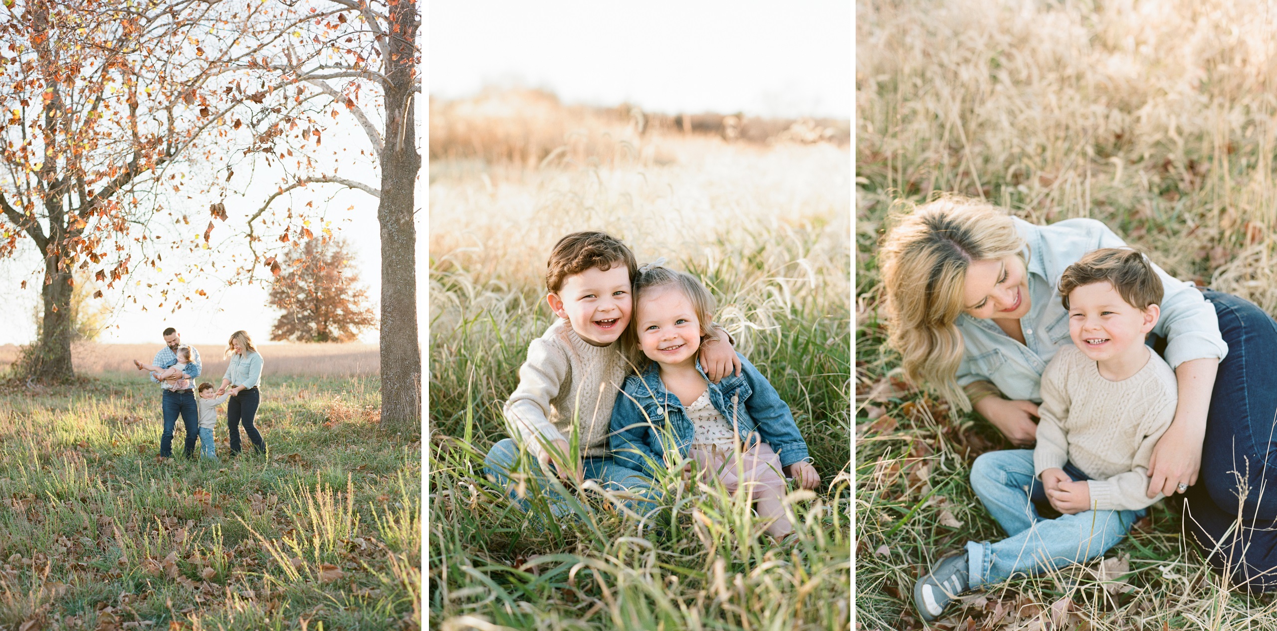 Blue Springs family photos November field with two toddlers Kansas City family photographer