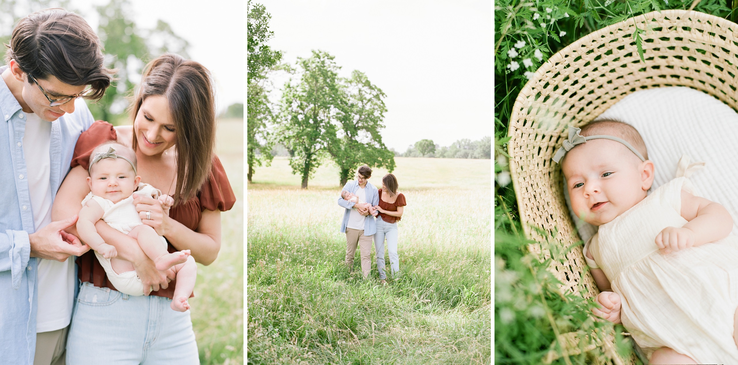 KC Baby Photographer Kansas City green summer field photos with 3 month old baby girl