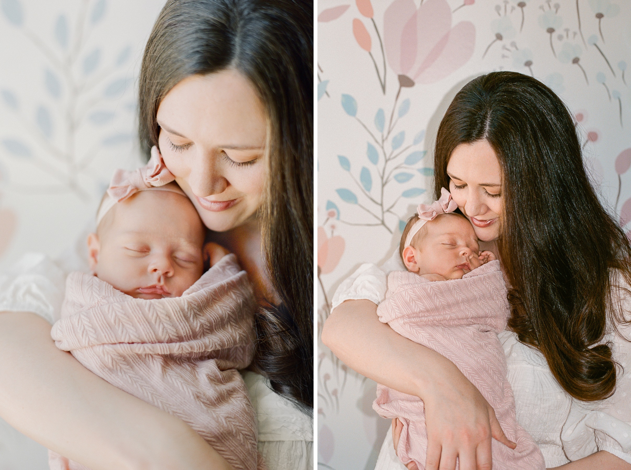 7 - Baby girl with mom in nursery during newborn session at home in Overland Park, Kansas