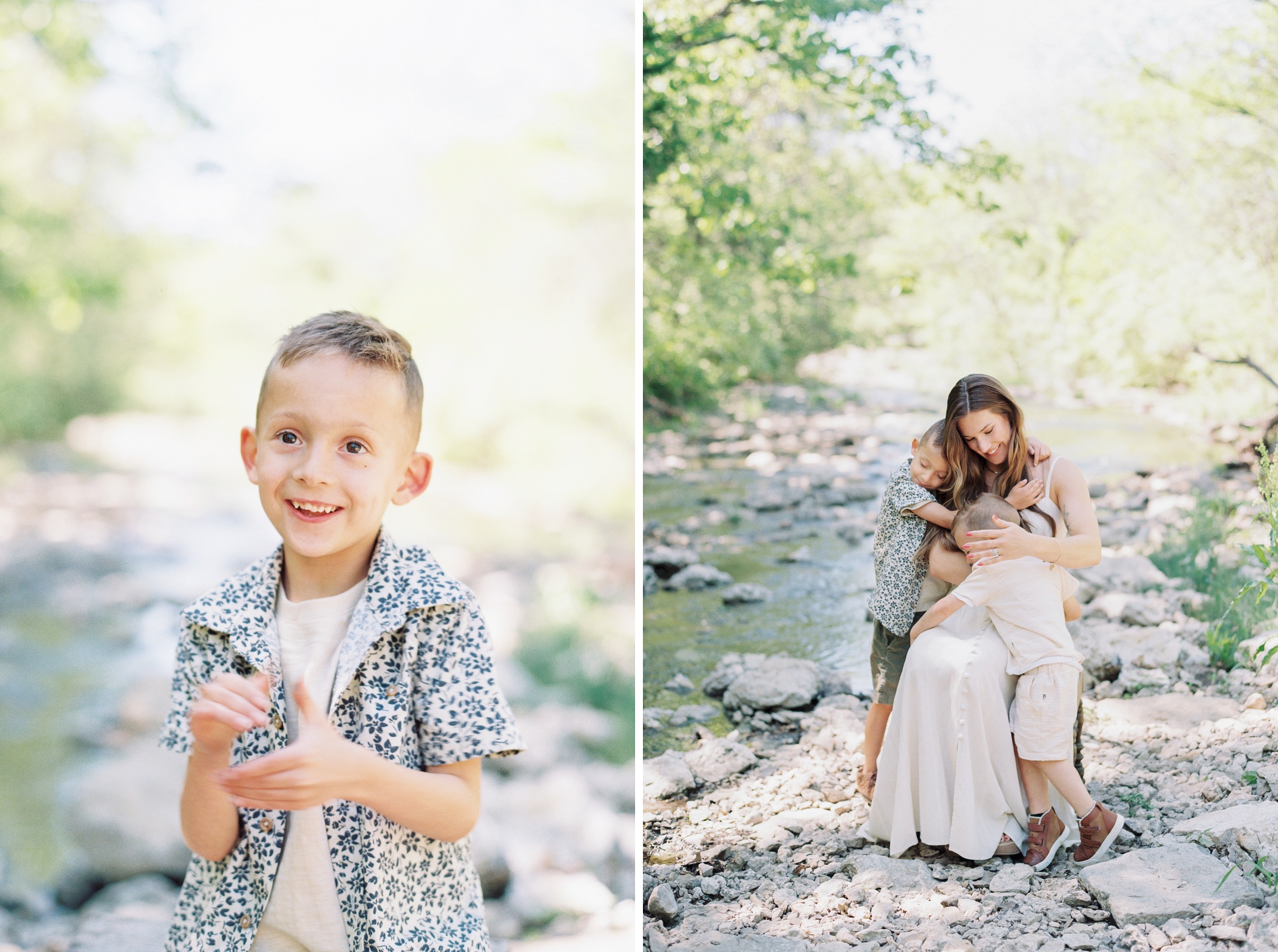 Kansas City Film photographer Alissa Bird Portraits summer family photos at pretty creek location in KC