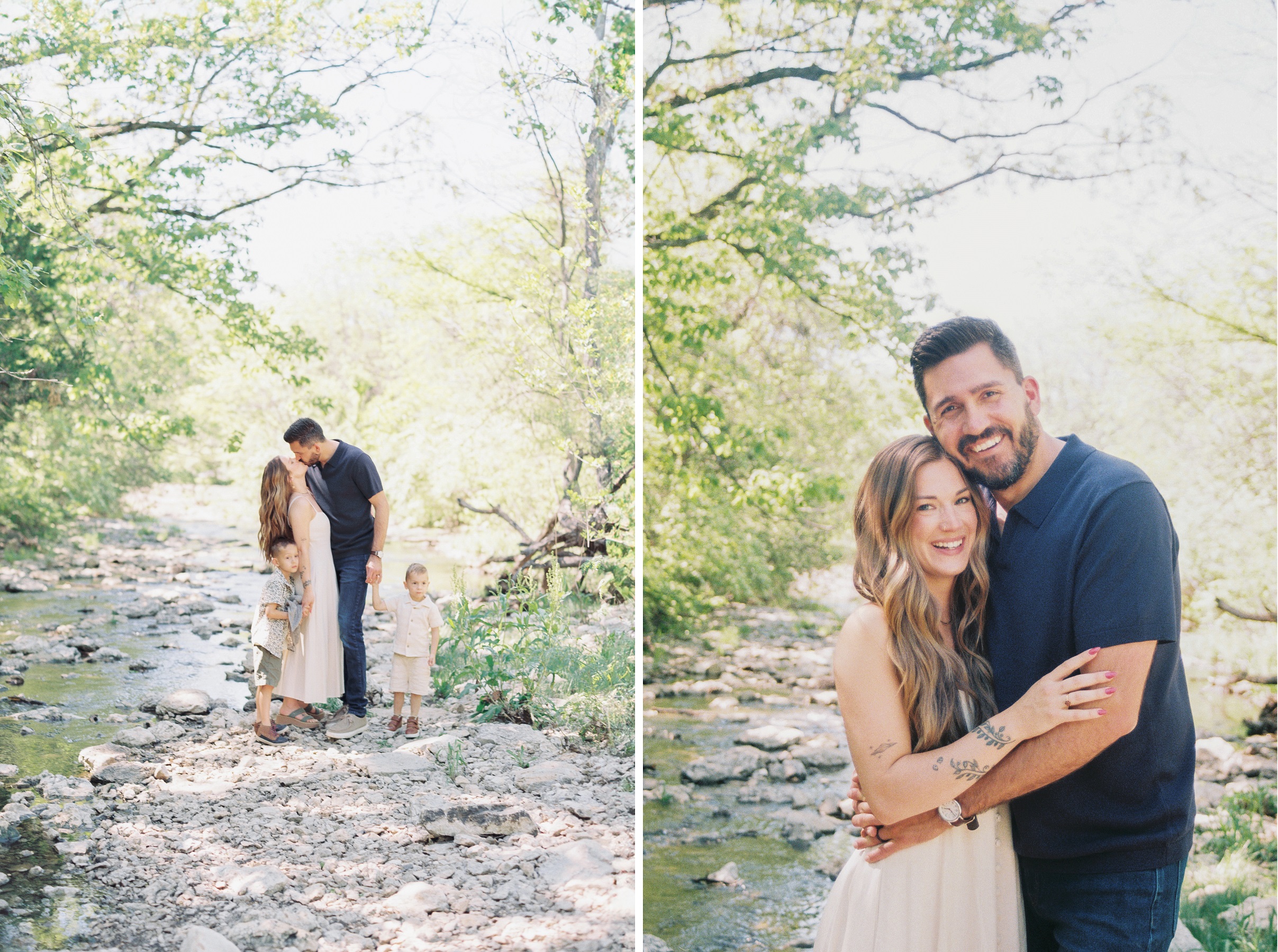 Kansas City Family photos on film summer fun creek location in KC